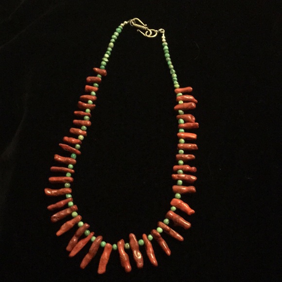 Jewelry - Turquoise and dyed coral necklace. Jewelry - Turquoise and dyed coral necklace.